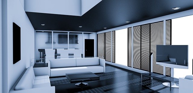 Obývací pokoj s moderním nábytkem a vybavením